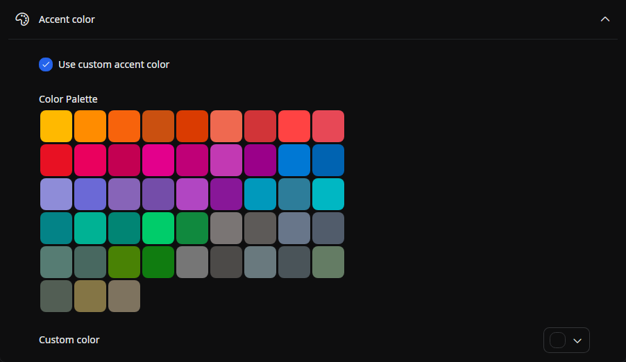 Screenshot of accent color settings