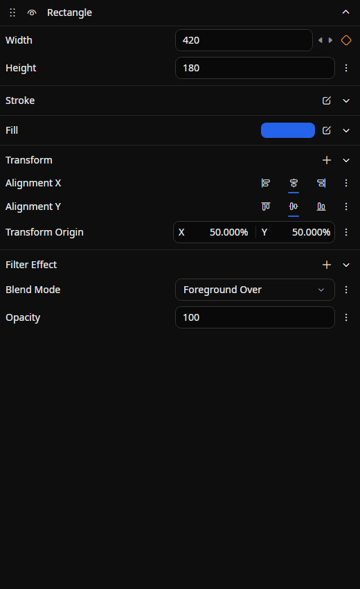 Expanded rectangle properties with animated width