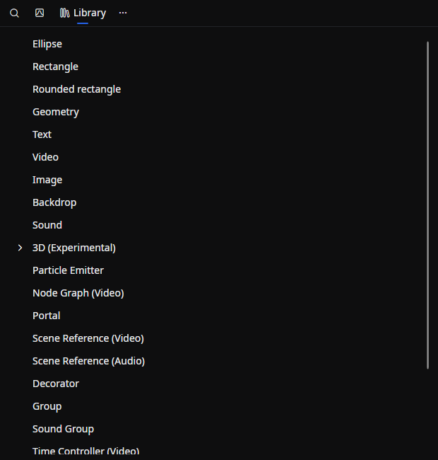 Library categories used to add objects