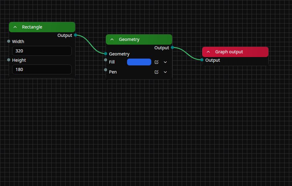 Nodes with properties and a connected output port