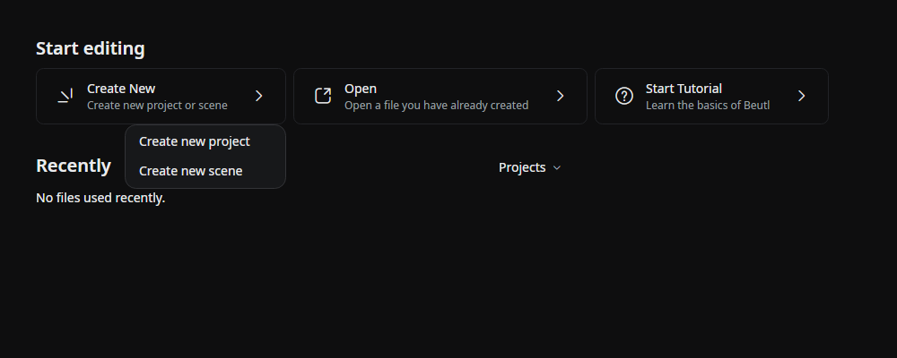 Start Screen Create New Project